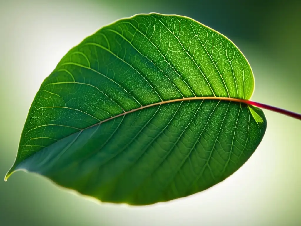 Una hoja verde vibrante bañada en suave luz natural