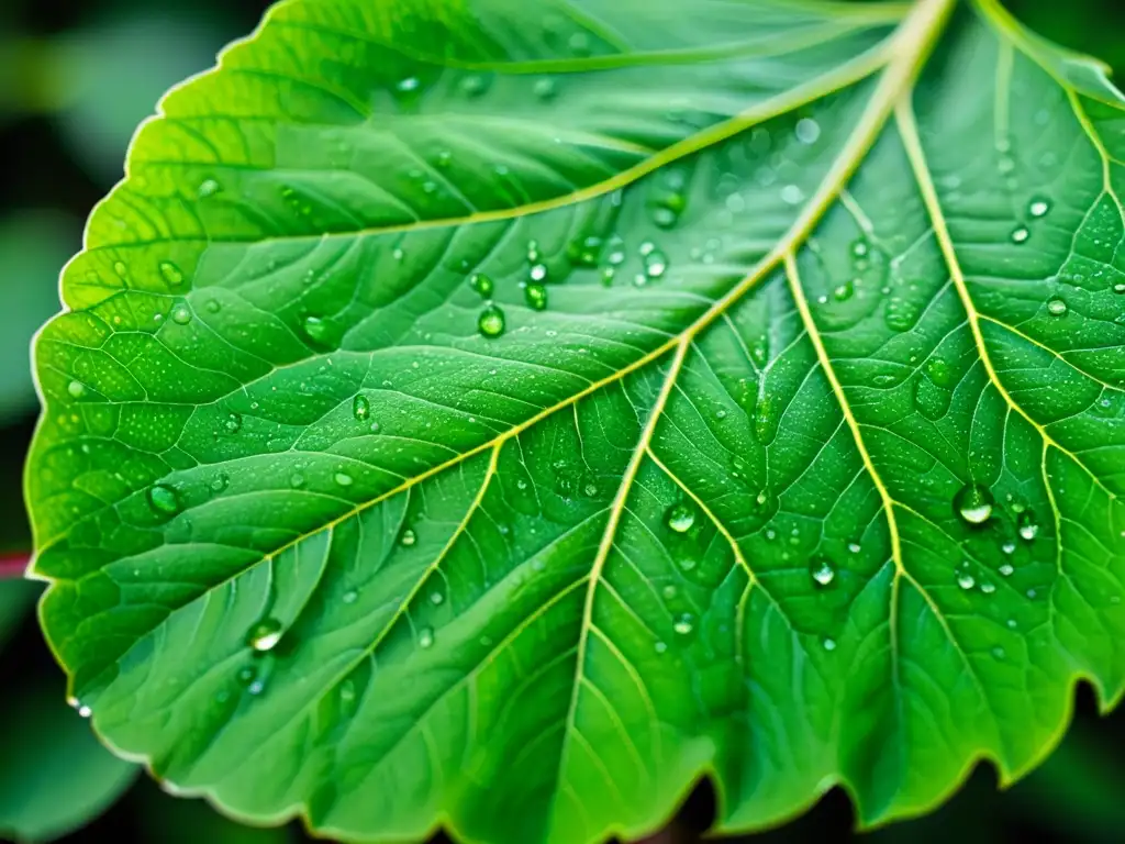 Una hoja verde vibrante con signos sutiles de marchitez en los bordes