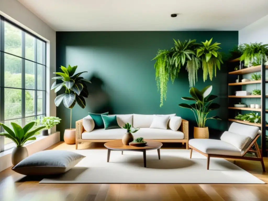 Una imagen muestra un acogedor salón con hermosas plantas de interior