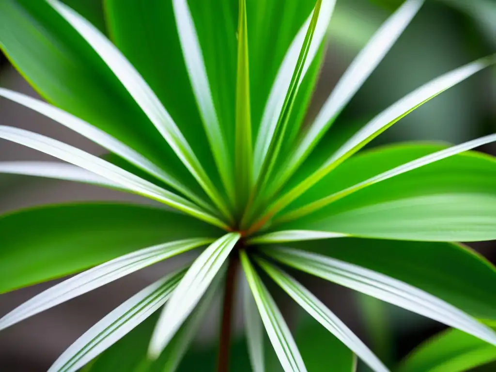 Detalles en Verde: Imagen Impactante de una Planta Araña Imagen detallada de una exuberante planta araña (Chlorophytum comosum) con hojas delicadas, exudando tranquilidad y belleza natural
