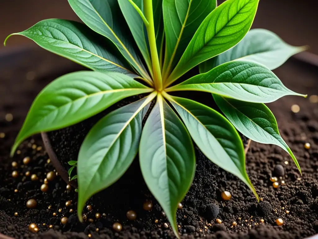 Imagen detallada de una planta de interior en maceta con suelo húmedo y raíces entrelazadas