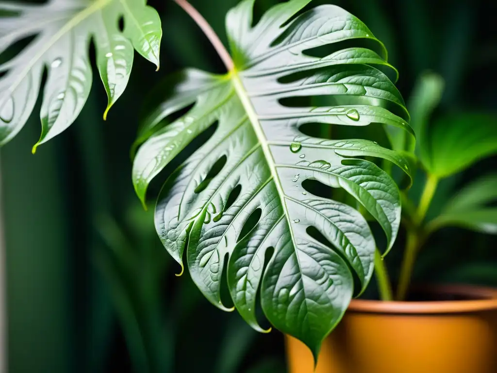 Imagen detallada de planta de interior verde bañada en luz natural, resaltando la importancia de la luz para plantas de interior