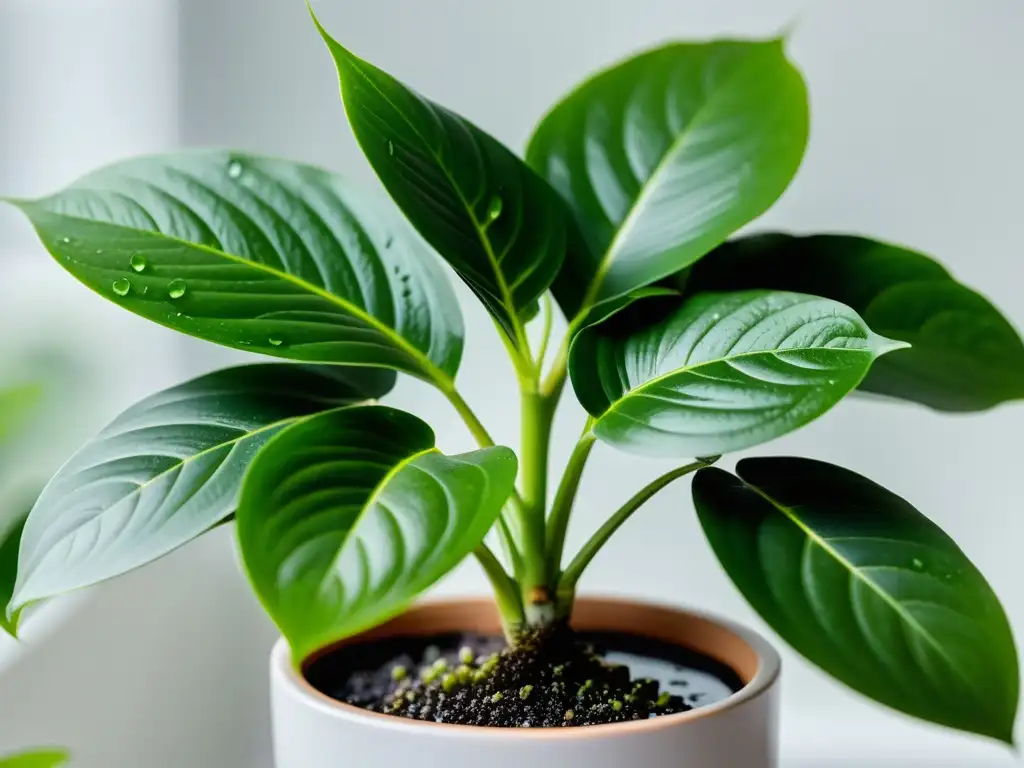 Imagen detallada de una planta verde y saludable en maceta de cerámica