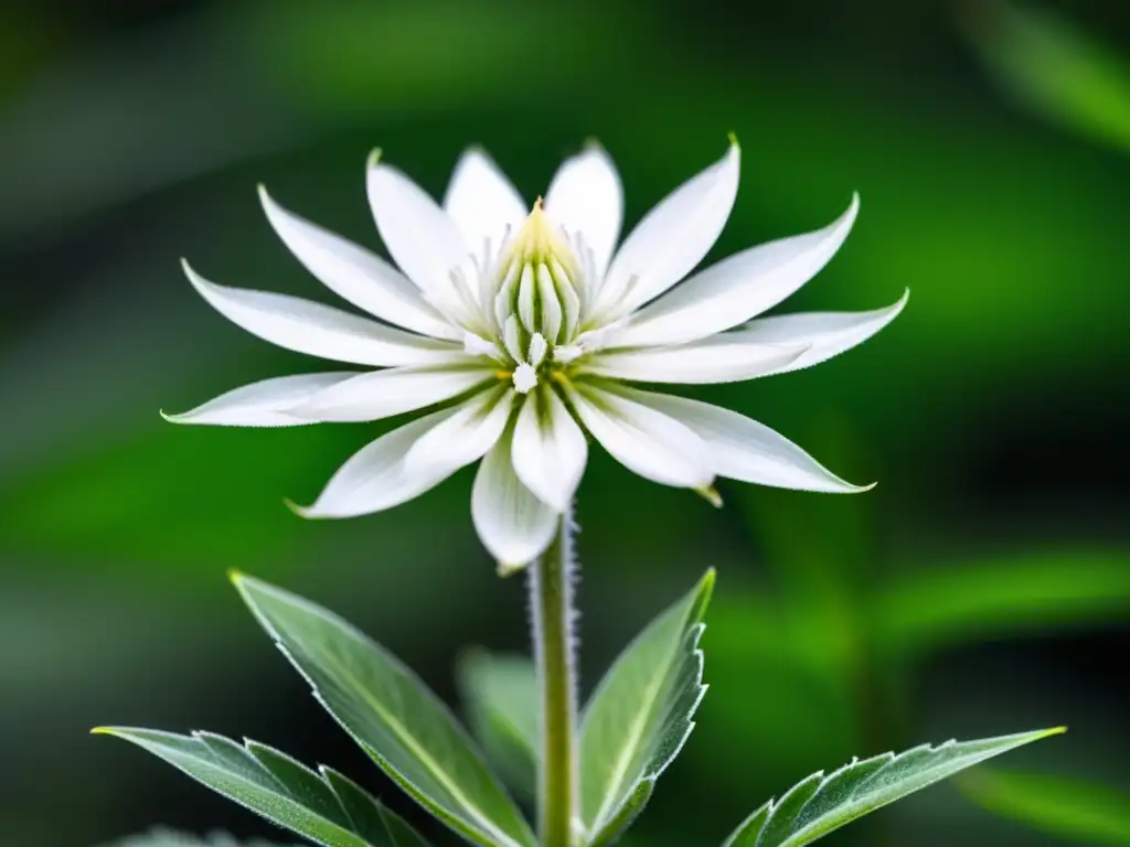 Imagen detallada de un precioso Edelweiss blanco en su entorno natural alpino