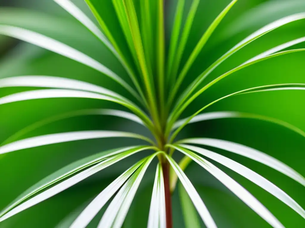 Una imagen de alta resolución de una exuberante planta araña (Chlorophytum comosum) con hojas delicadas y variadas, en un fondo blanco limpio