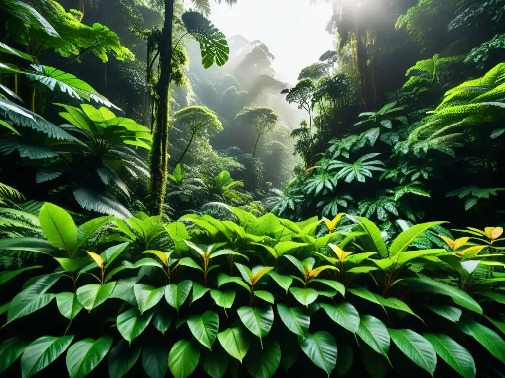 Imagen impactante de un exuberante bosque tropical con diversidad vegetal del planeta