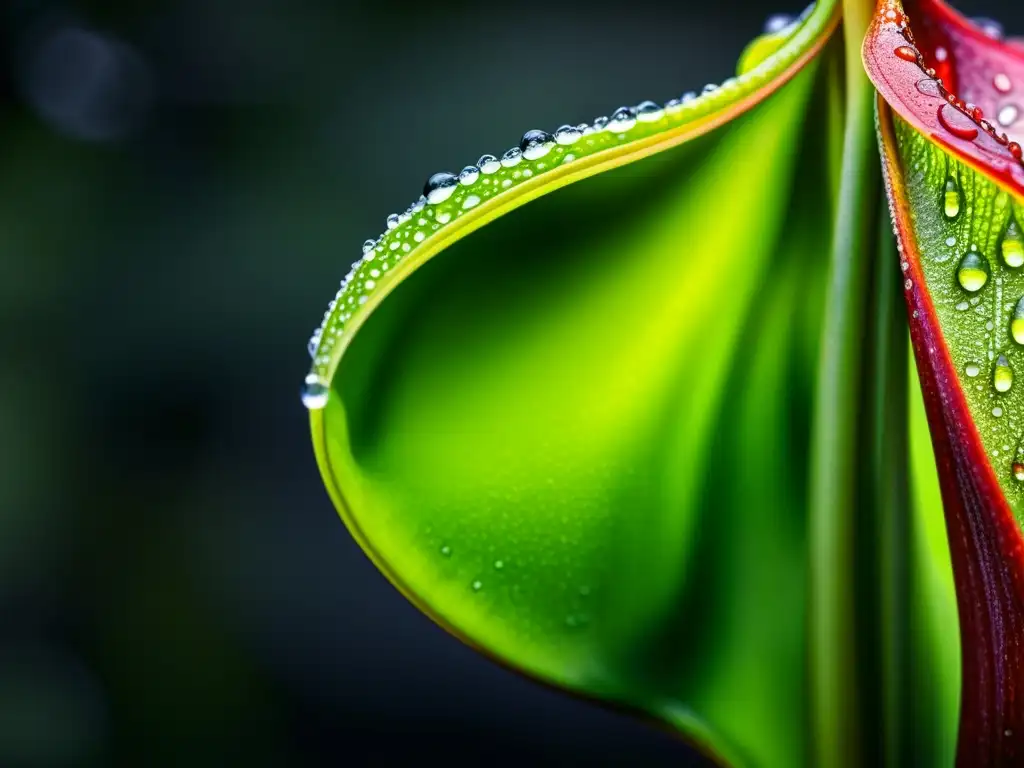 Imagen de una planta carnívora exuberante con gotas de rocío, destacando su belleza y adaptaciones