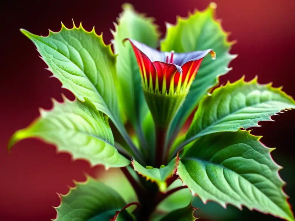 Imagen de planta carnívora Venus flytrap en luz suave, destacando sus trampas rojas