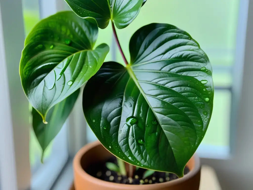 Una imagen relajante de una planta de interior exuberante y vibrante con hojas en forma de corazón