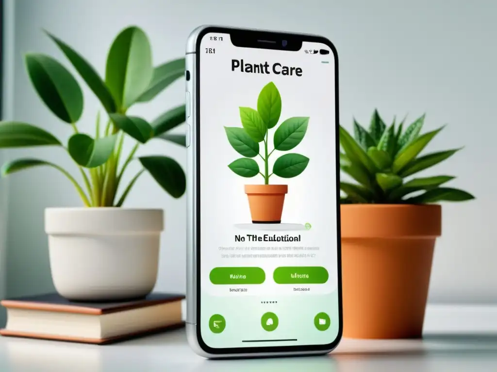 Imagen de un smartphone moderno con una app educativa para cuidado de plantas de interior