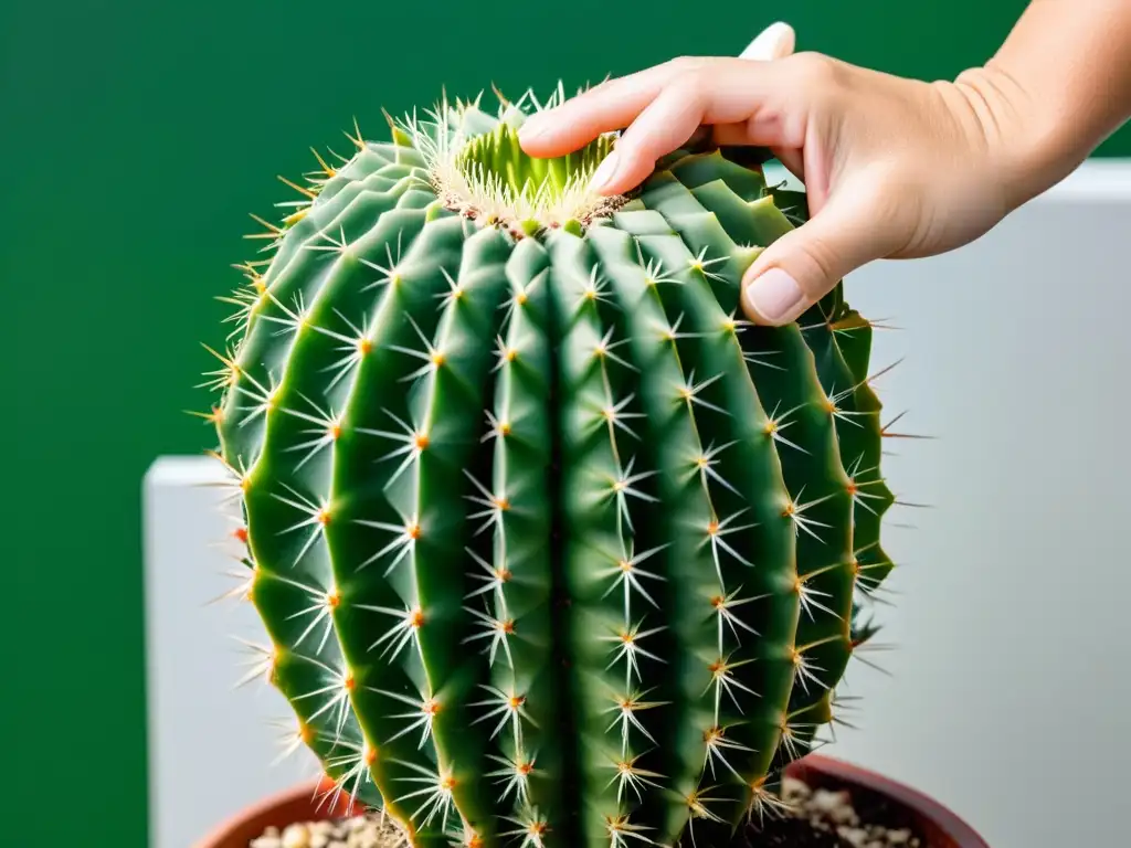 Injertos de cactus para coleccionistas: Detallada imagen de un delicado proceso de injerto de cactus, destacando la habilidad y precisión