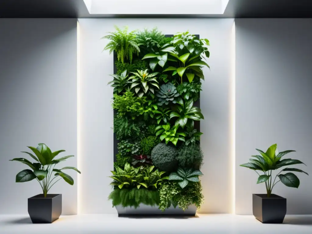 Un innovador jardín vertical con plantas modulares en un diseño geométrico