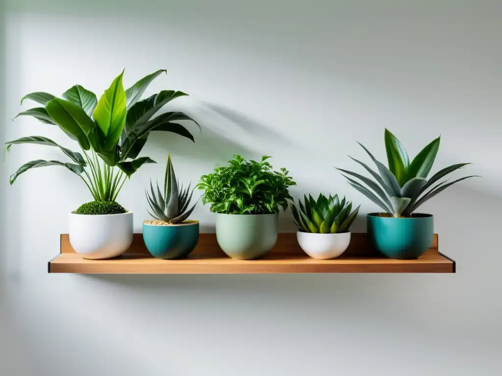 Inspirador diseño de jardín interior con plantas exuberantes en modernos maceteros geométricos