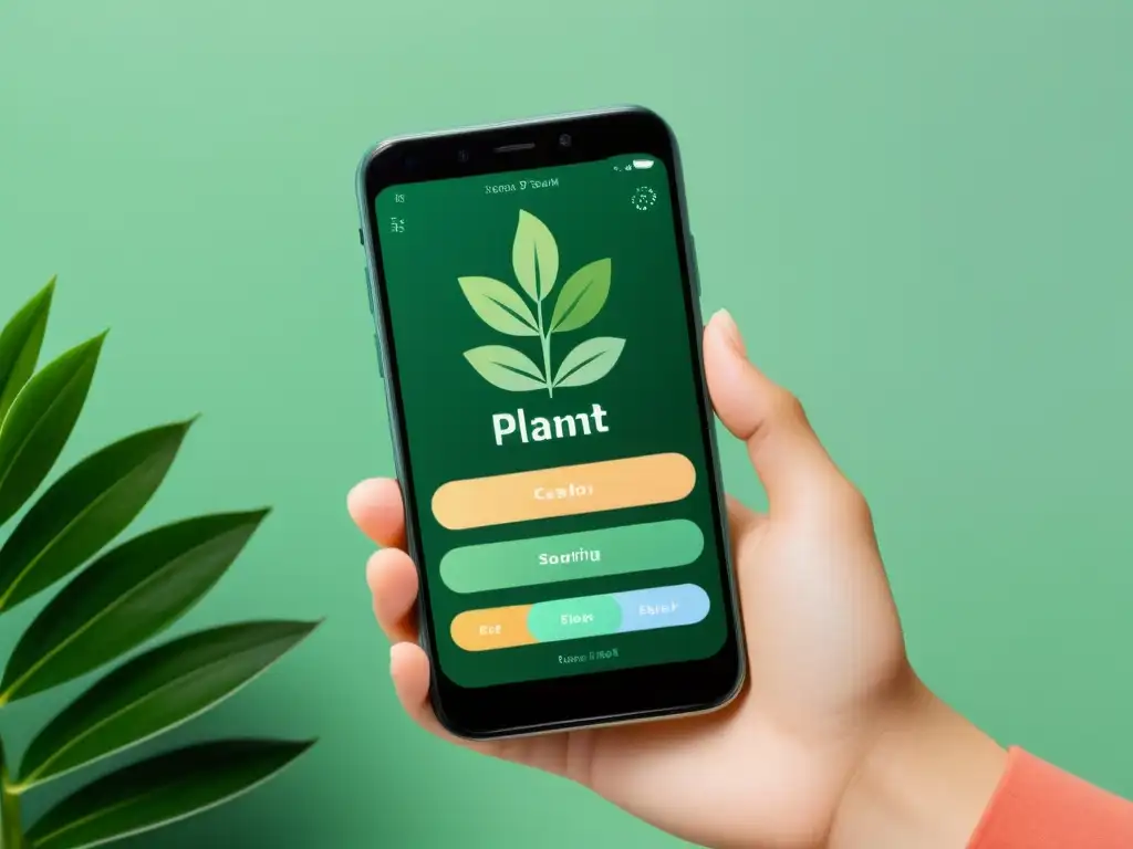 Interfaz de app educativa para cuidado de plantas en interior en smartphone moderno, promoviendo la experiencia de aprendizaje tecnológico