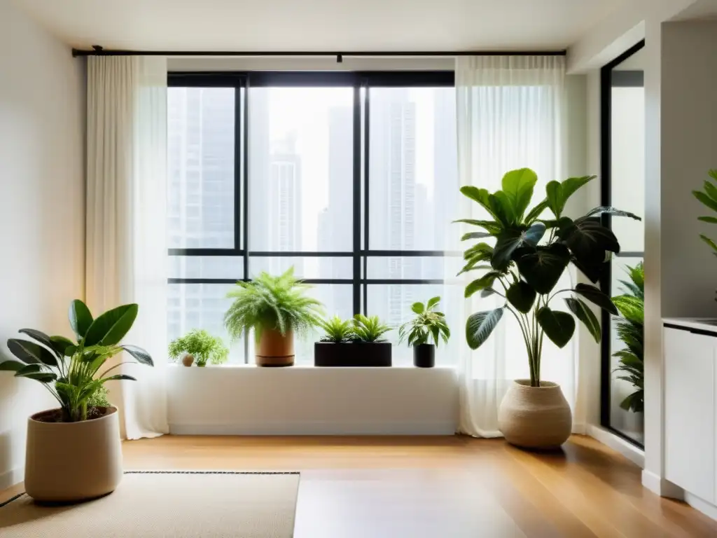 Un rincón de jardín interior en un apartamento acogedor, con plantas exuberantes y luz natural