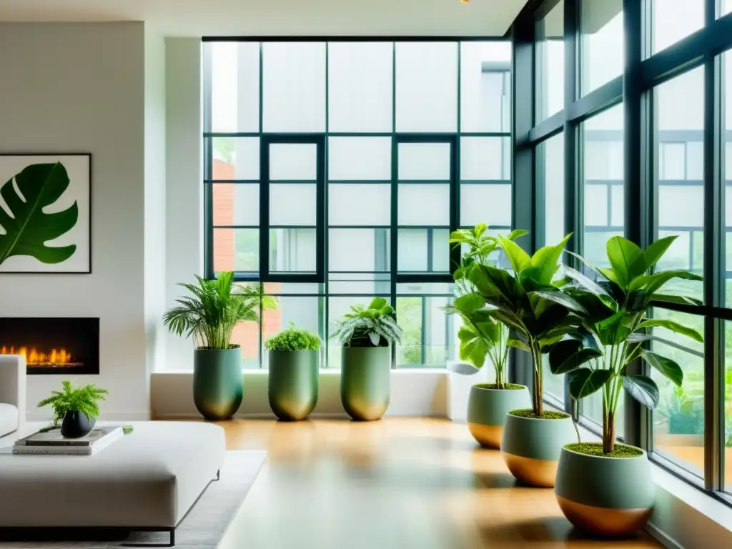 Interior de apartamento moderno con plantas de interior para aire, creando un ambiente sereno y acogedor