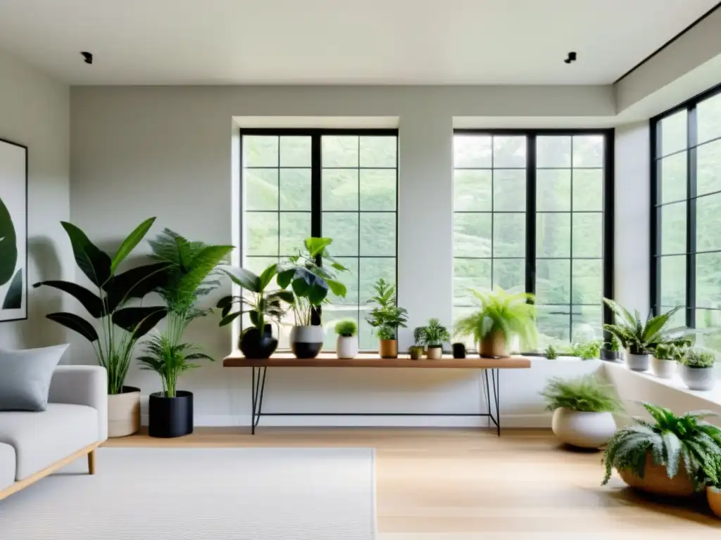 Interior escandinavo con plantas nórdicas para decoración, crea armonía serena y conexión con la naturaleza