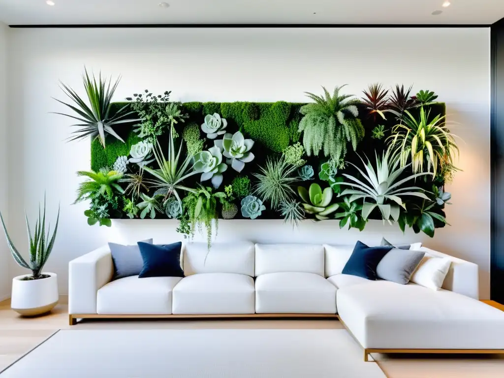 Decoración interior con jardines verticales adaptados para un ambiente sereno y minimalista