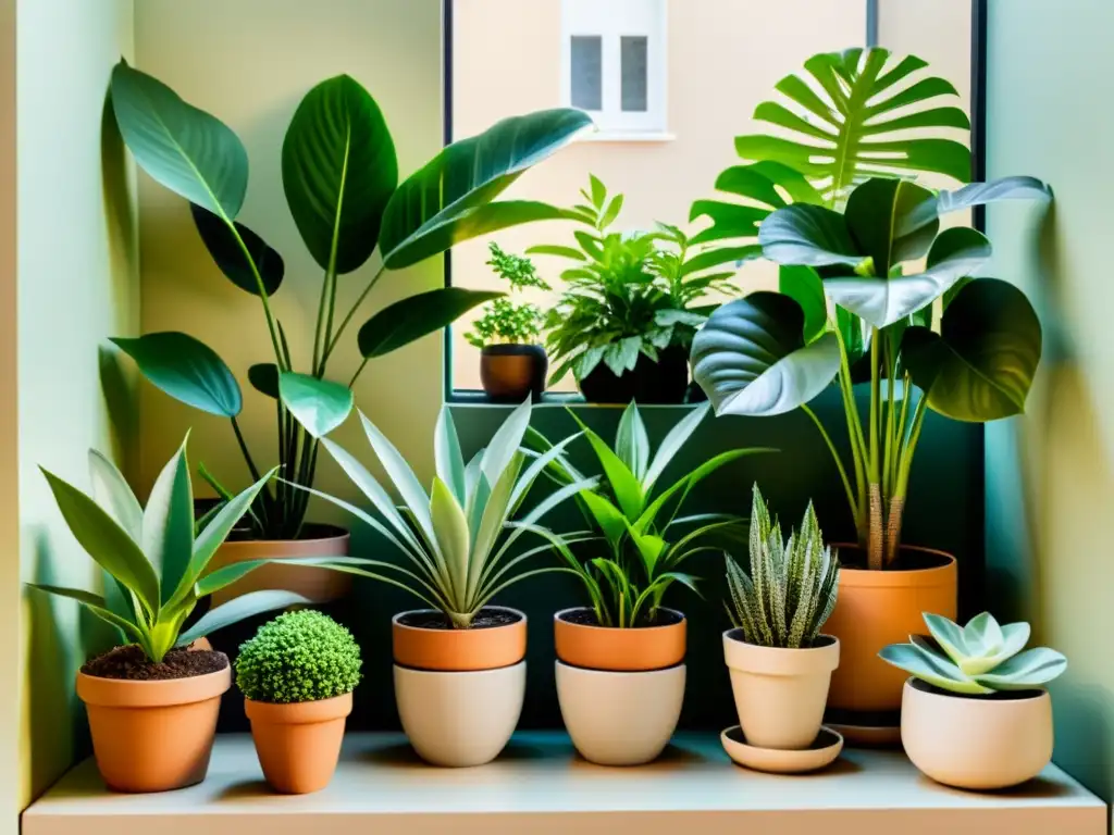 Un jardín interior lleno de plantas en armonía, con un significado simbólico de tranquilidad y equilibrio