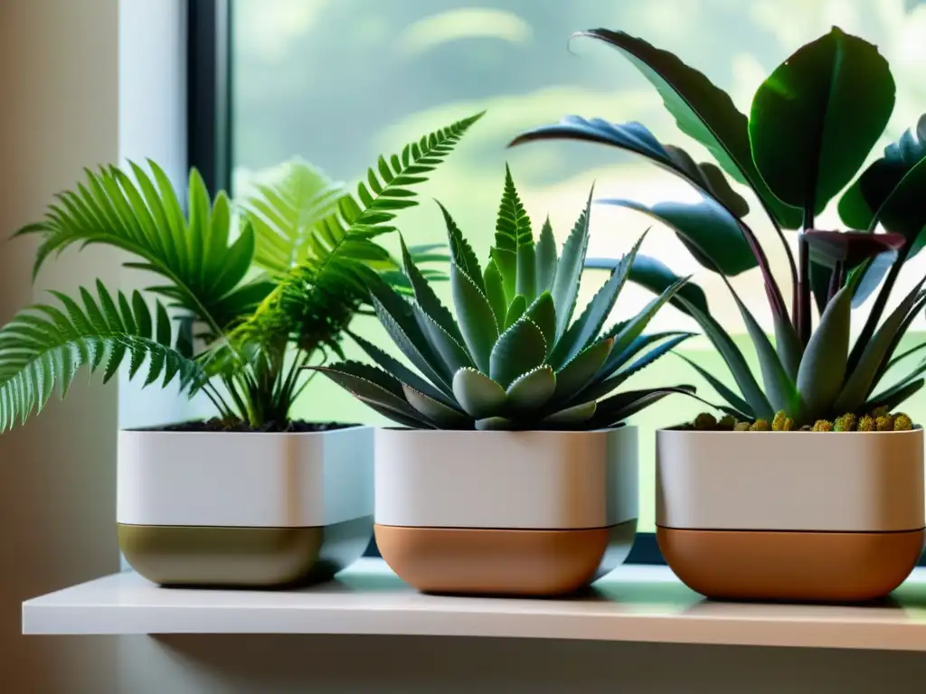 Un jardín interior moderno y acogedor con plantas de interior para invierno cálido en elegantes macetas, bañado por la cálida luz del sol