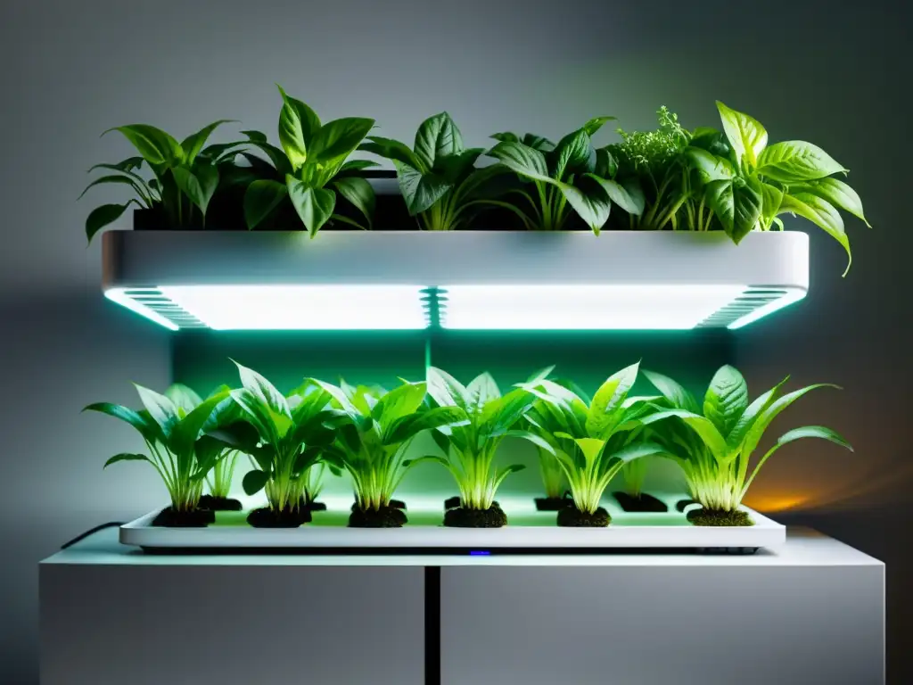 Un jardín hidropónico interior moderno y minimalista crea un clima ideal para plantas de interior