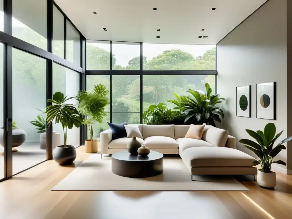 Interior moderno integrando plantas en diseño, con ventana amplia y luz natural