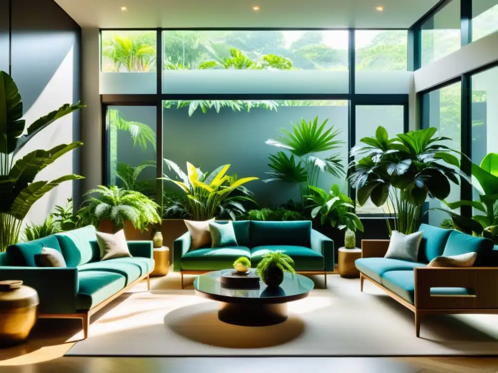 Interior moderno con plantas exuberantes que reducen el ruido urbano