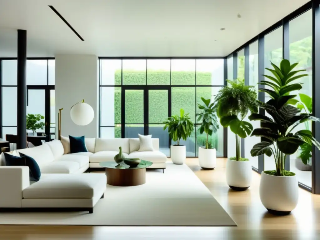 Interior moderno con plantas de interior para apartamentos pequeños, creando un oasis urbano sereno y sostenible