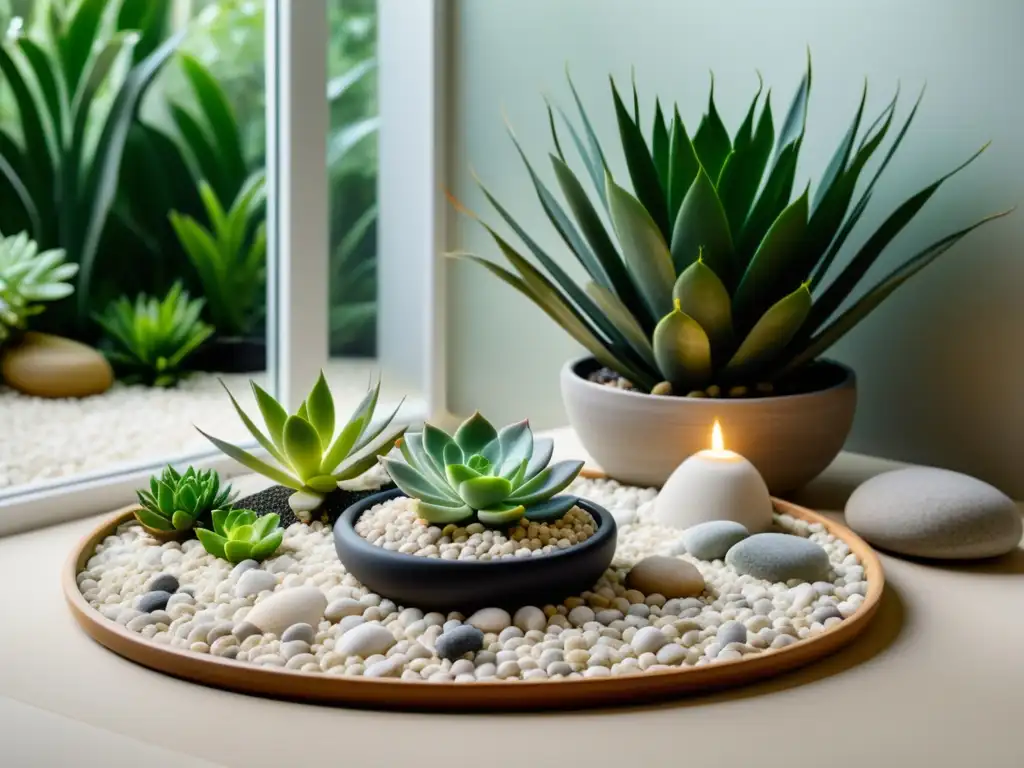 Crear un jardín zen en el interior con plantas, suculentas y un ambiente sereno y tranquilo