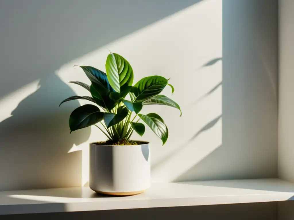 'Planta interior sana iluminada por luz solar, evitando daño