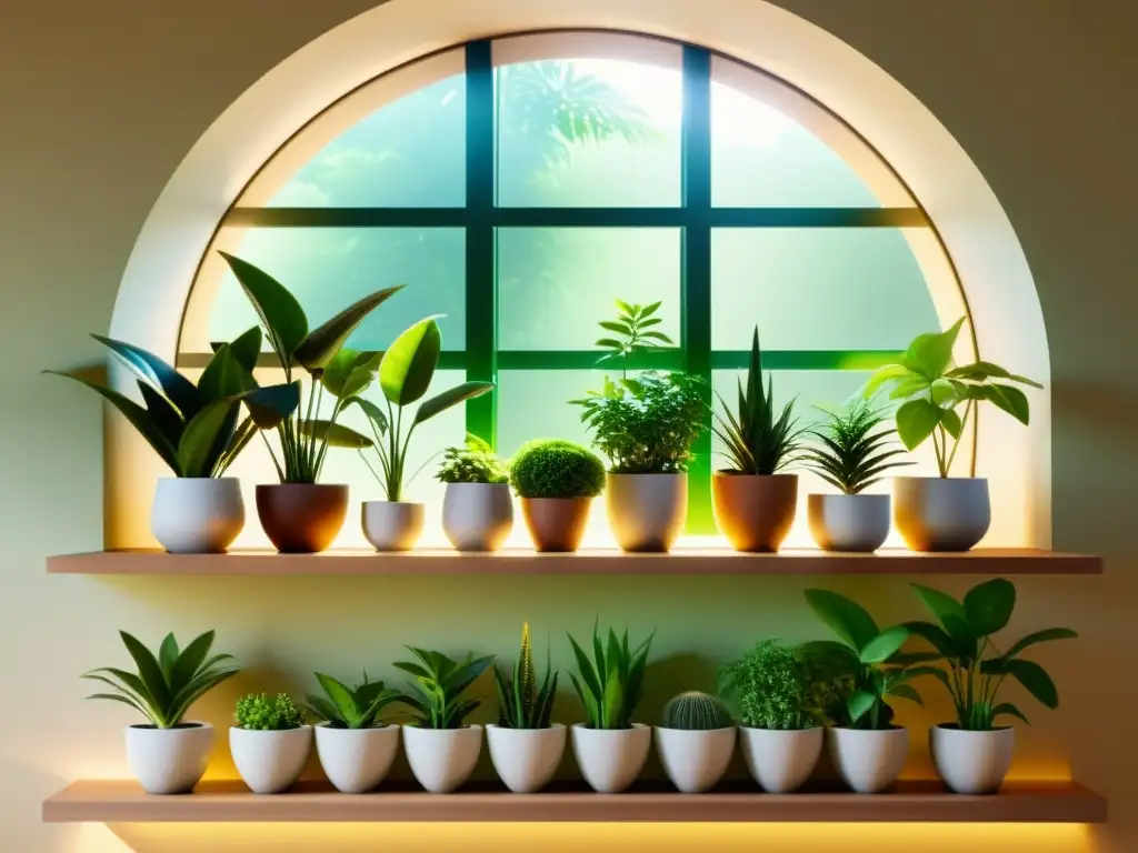 Un jardín interior sereno y vibrante con plantas saludables