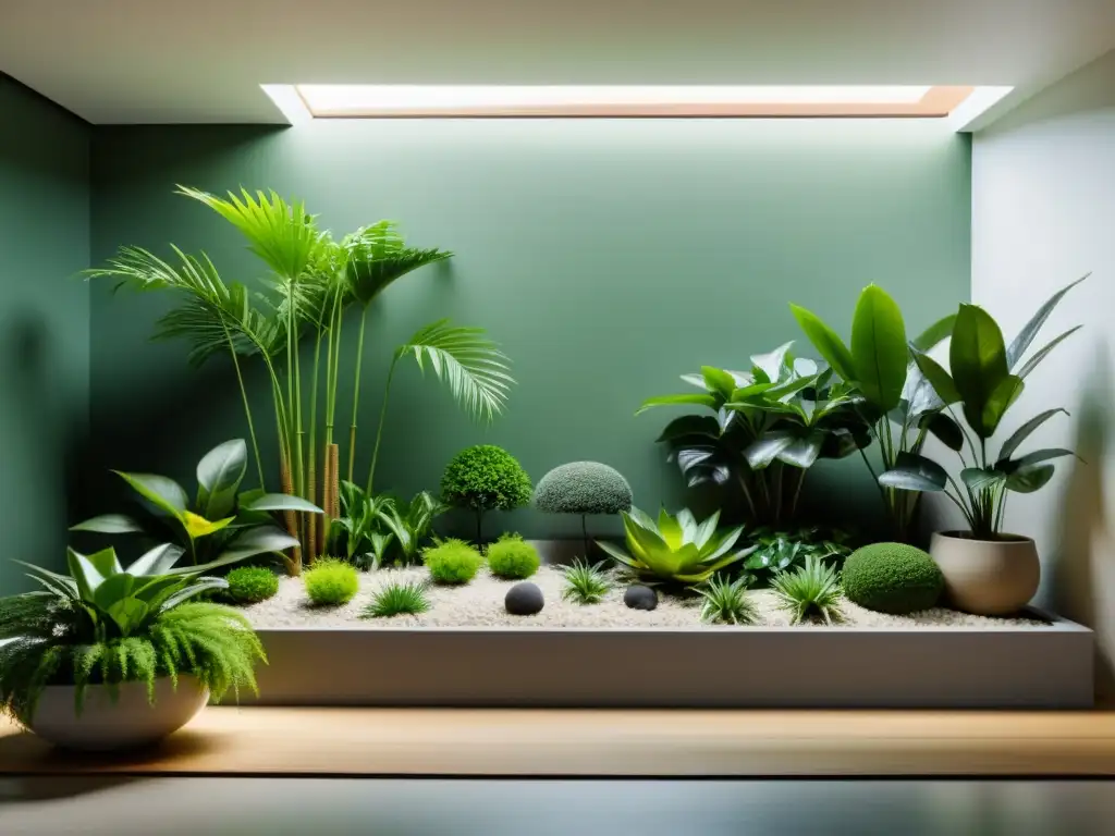 Un jardín interior tranquilo con ubicación estratégica de plantas según el Feng Shui