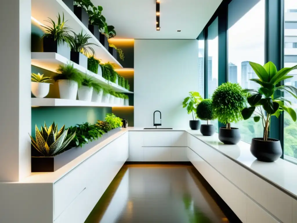 Interior urbano con cuidado de plantas, luz natural y armonía verde en apartamento moderno