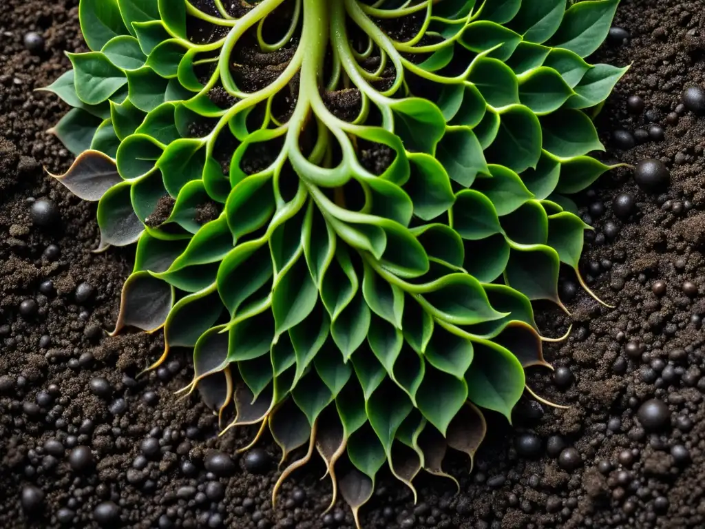 Fotografiando la intrincada red de raíces de plantas de interior, con gotas de agua y suelo rico en detalle