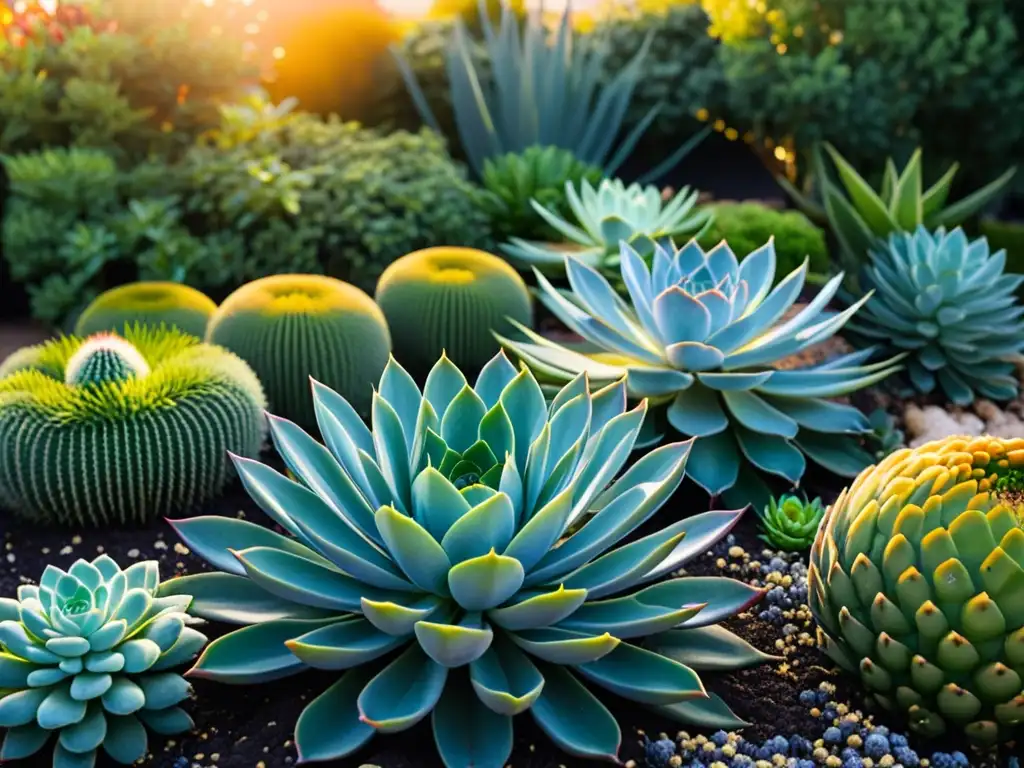 Un jardín sereno y minimalista con plantas resistentes floreciendo en condiciones extremas