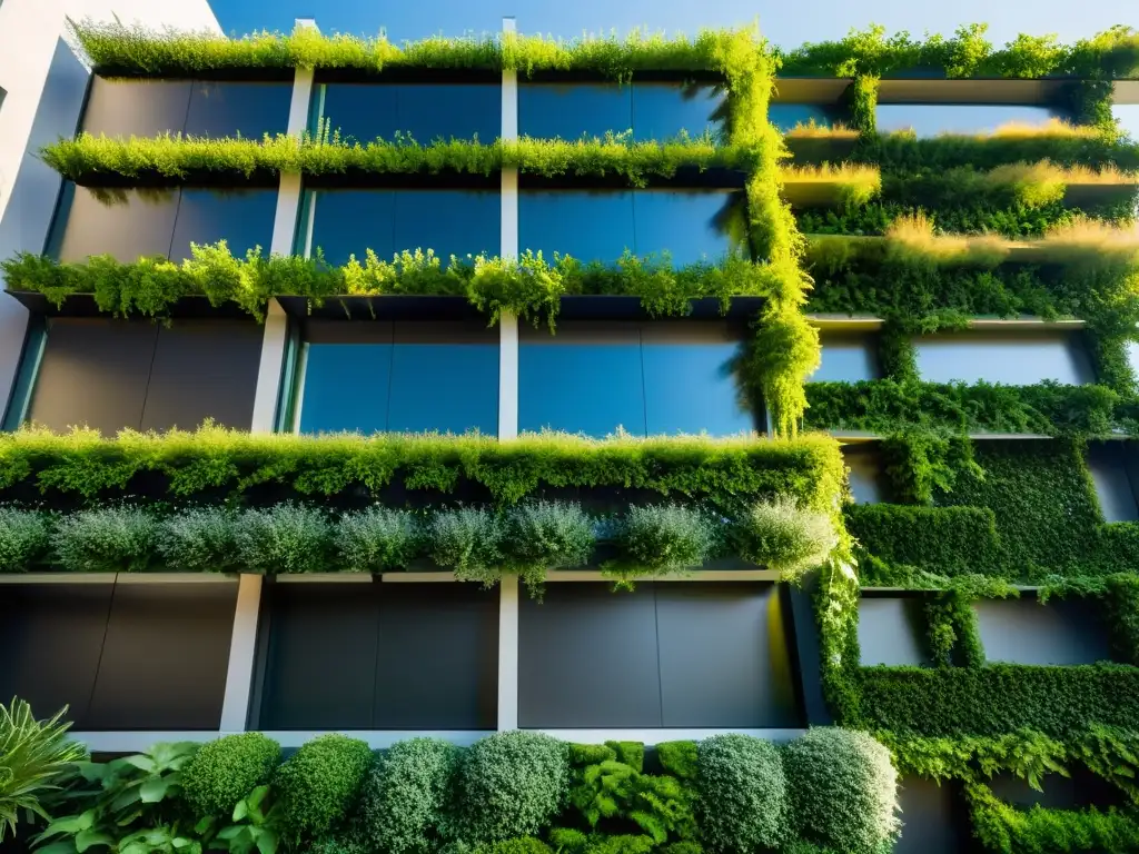 Jardines verticales diseño moderno: Fachada elegante con jardín vertical, creando armonía entre naturaleza y arquitectura contemporánea