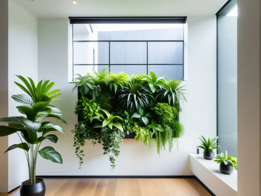 Jardines verticales plantas interior feng shui: interior minimalista con jardín vertical y luz natural relajante