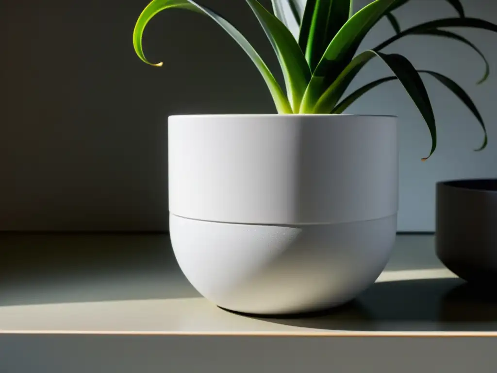 Maceta de interior blanca con diseño minimalista y drenaje adecuado