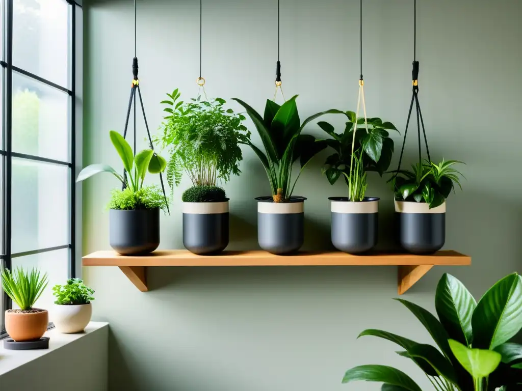 Macetas DIY para jardín interior: un oasis verde en un espacio minimalista con variedad de plantas en distintos contenedores creativos