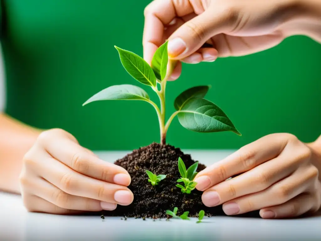 Manos injertando con cuidado una planta de interior, destacando la precisión y el cuidado requeridos para injertar plantas de interior cuidados