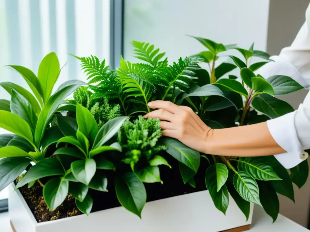 Unas manos cuidadosas podan y cuidan de plantas de interior, creando escenas naturales con plantas de interior llenas de serenidad y armonía