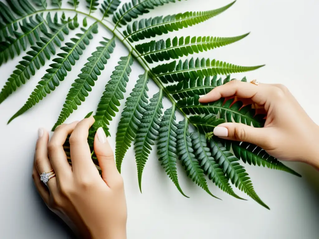 Manos cuidando con delicadeza una exuberante planta nativa en un entorno doméstico armonioso