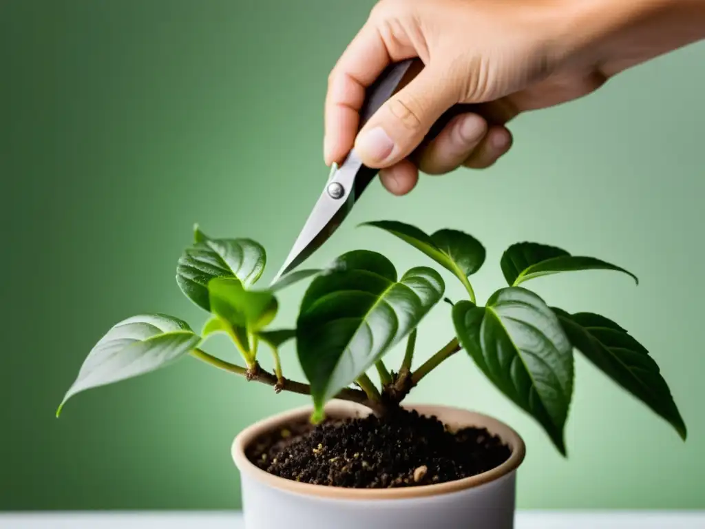 Manos expertas propagando planta de interior con cuidado y precisión