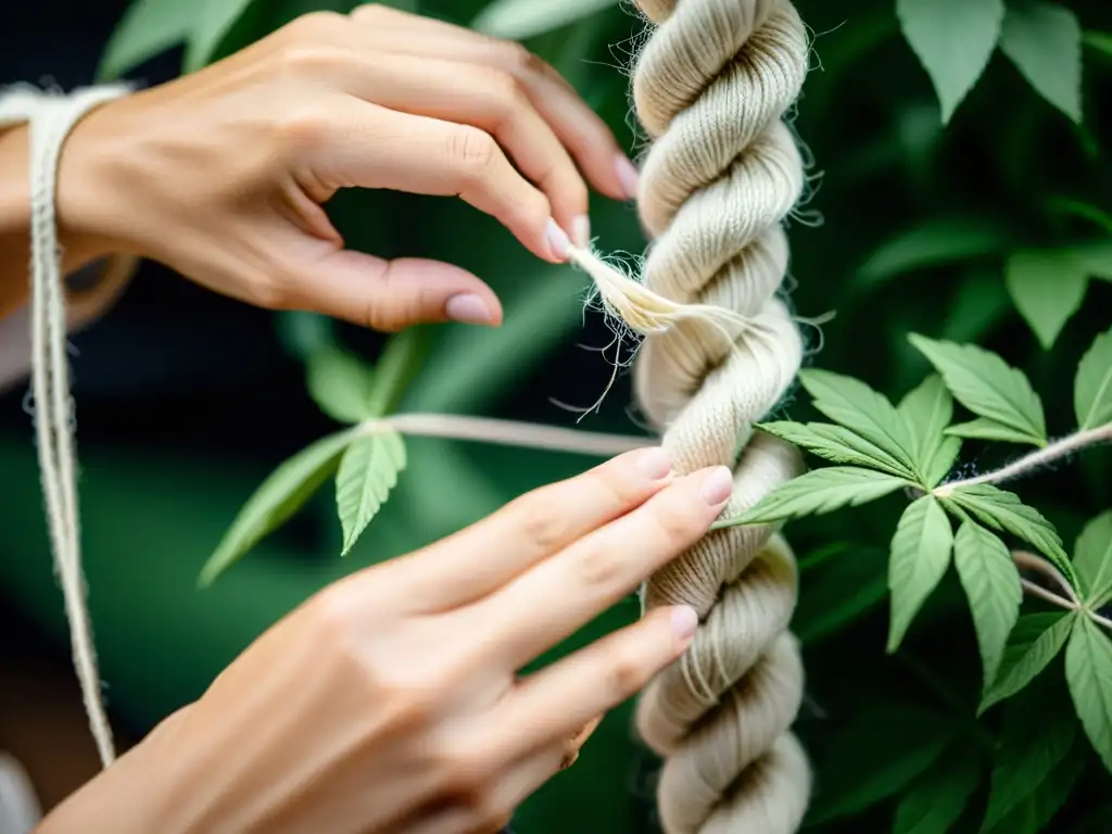 Manos expertas tejen técnicas macramé para plantas aéreas con elegancia y destreza artesanal, resaltando su estética orgánica y atemporal