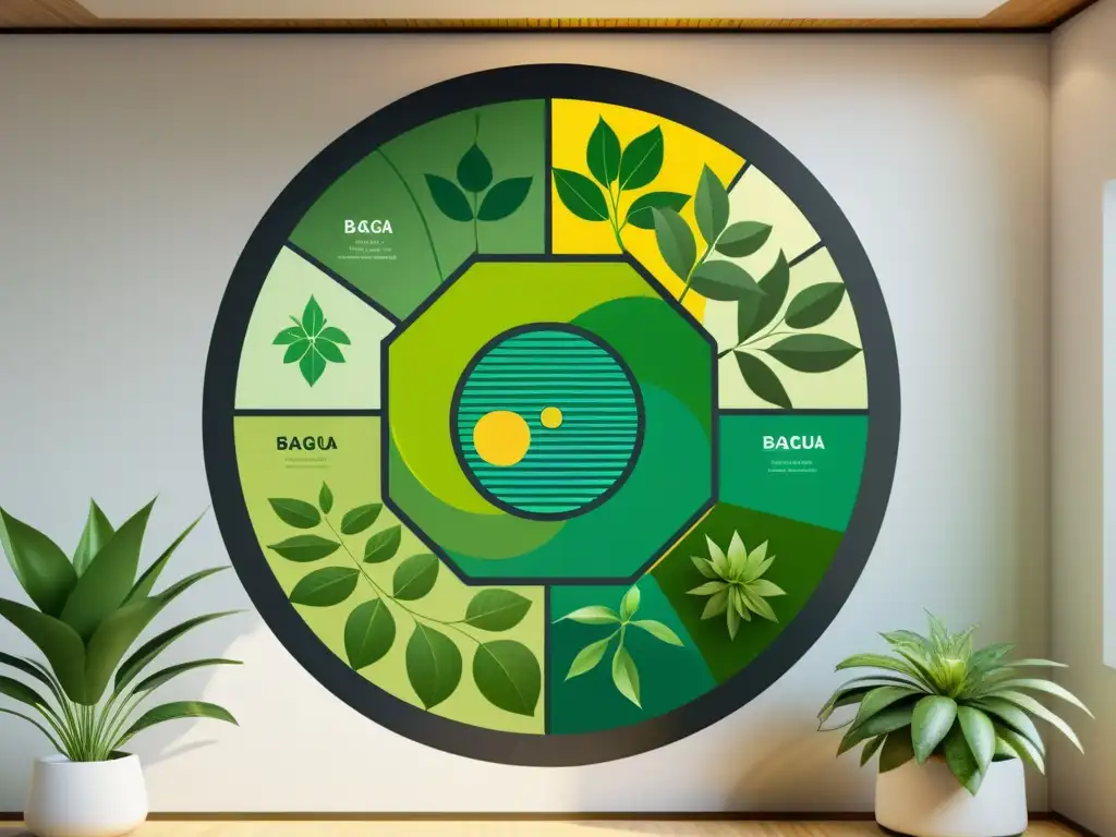 Un mapa Bagua con plantas de interior complementa armoniosamente un diseño de interiores moderno, creando un espacio equilibrado y sereno