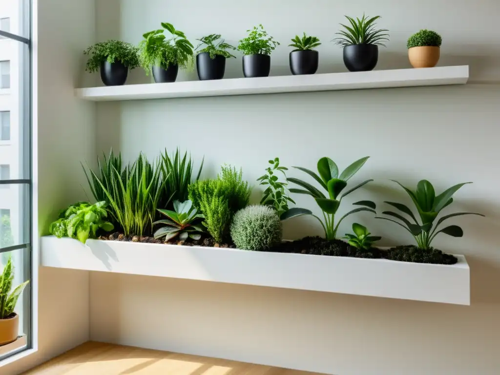 Jardín interior minimalista en apartamento moderno, soluciones jardines interiores apartamentos pequeños