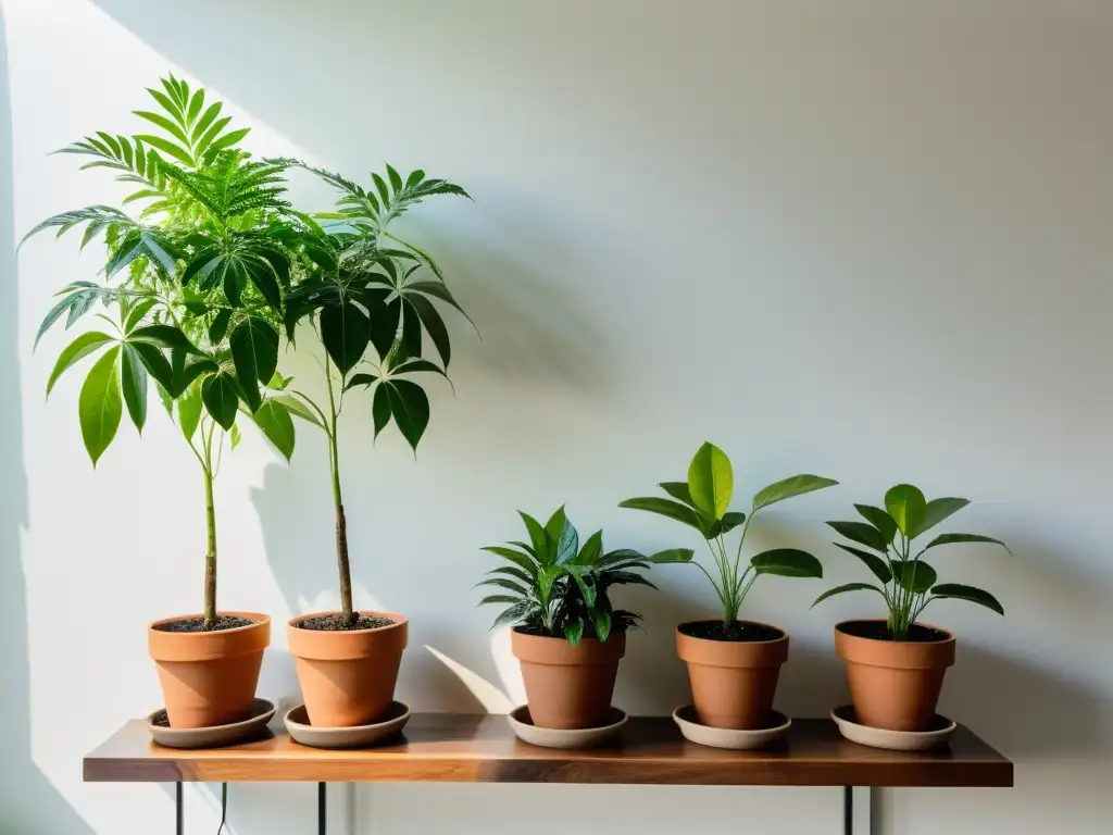 Un jardín interior minimalista con cultivo de plantas de neem en interiores