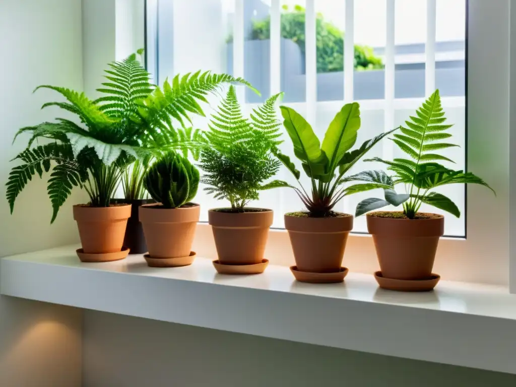 Un jardín interior minimalista con plantas exuberantes y vibrantes