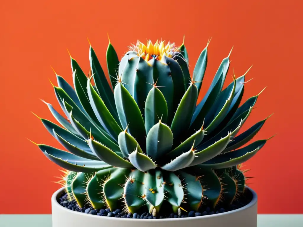 Colección moderna de cactus fotogénicos en un elegante planter, con colores vibrantes y espinas afiladas