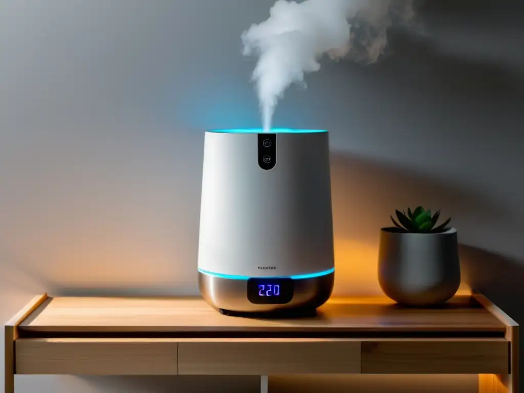 Un moderno humidificador en la pared blanca ajusta la humedad relativa para plantas de interior